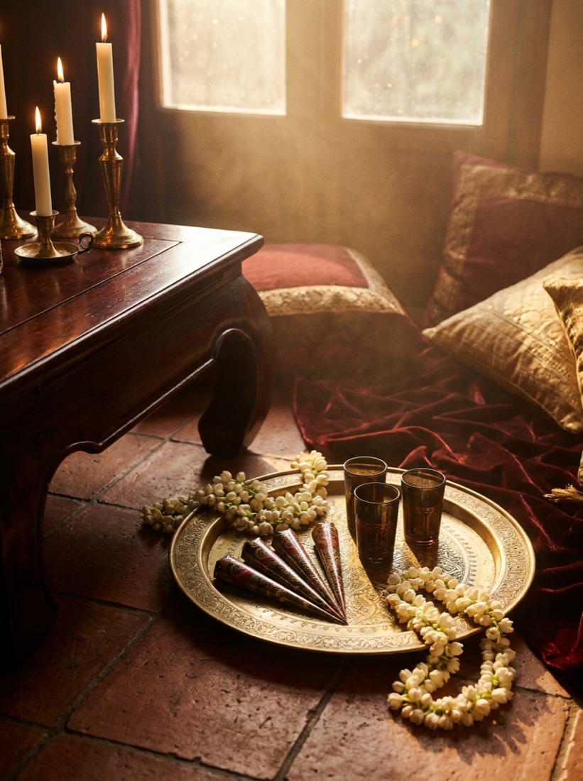 Henna cones on a brass tray