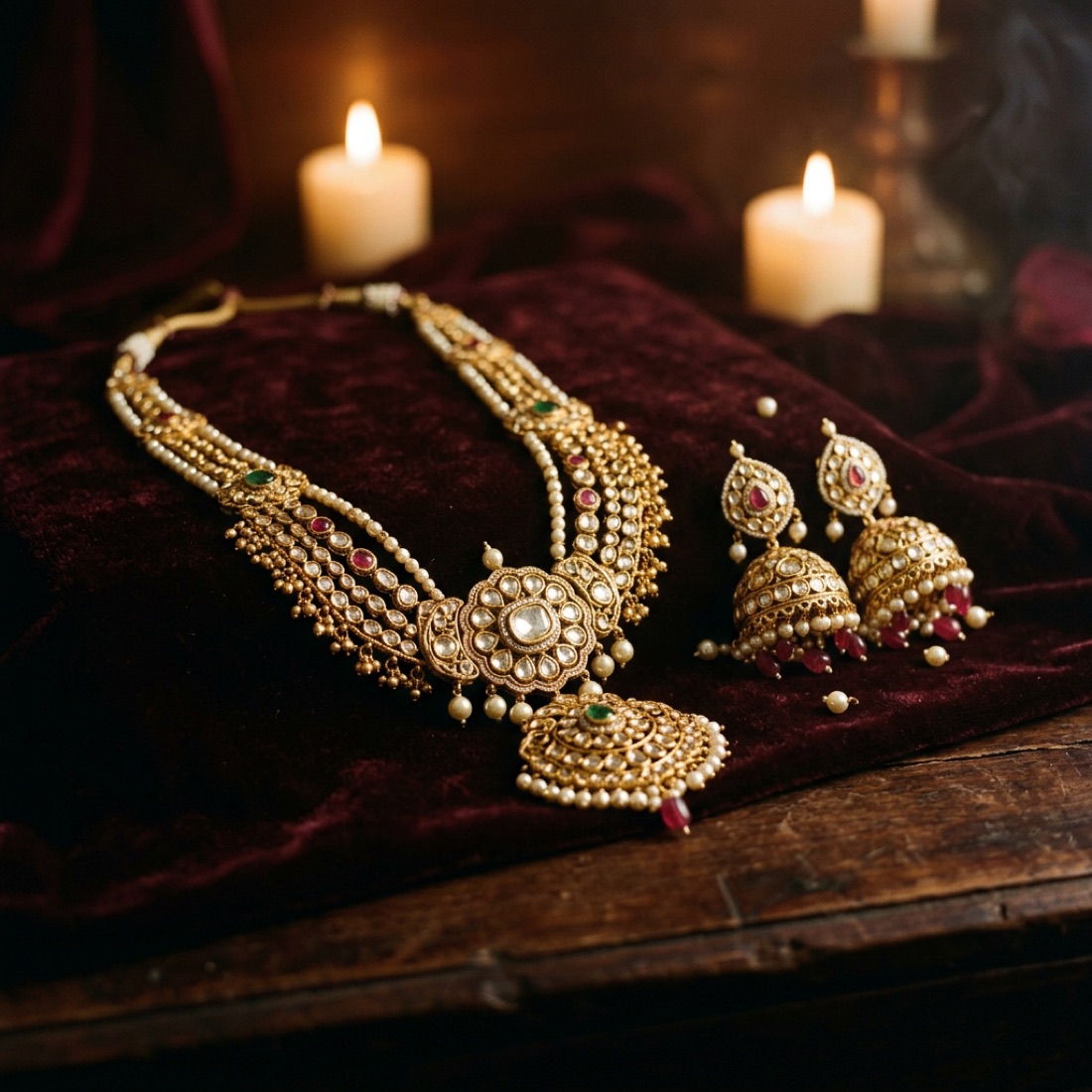 Antique gold bridal jewellery on velvet